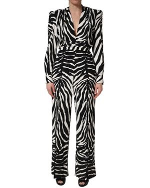 Dolce & Gabbana Black White Viscose Zebra Pattern Jumpsuit