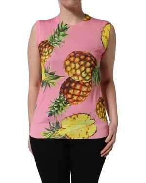 Dolce & Gabbana Pink Pineapple Roundneck Sleeveless Tank Top