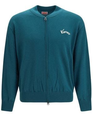 KENZO Bicolour Wool Oves Aries Cardigan - Blue
