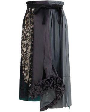 Prada Multicolor Silk Midi Skirt - Black
