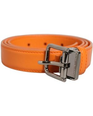 Dolce & Gabbana Orange Leather Silver Tone Metal Buckle Belt