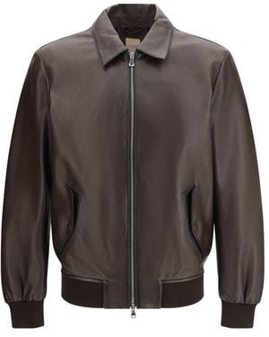D'Amico Brown Lamb Ovis Aries Leather Jacket - Gray