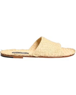 Dolce & Gabbana Beige Straw Raffia Slides Sandals Flats Shoes - Natural