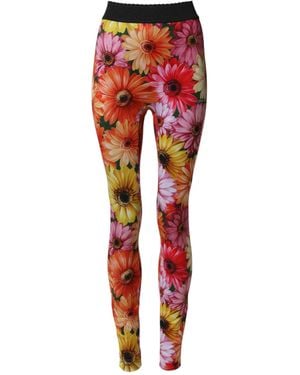 Dolce & Gabbana Floral Leggings Stretchwaist Trousers Elastane+Polyamid+Polyester - Red