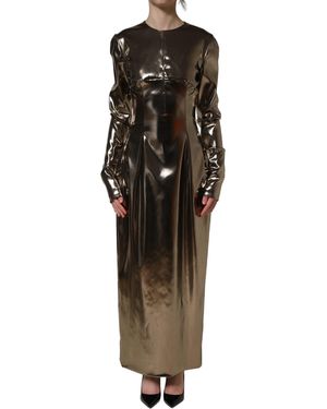 Dolce & Gabbana Metallic Gold Polyester Longsleeve Maxi Dress - Multicolor