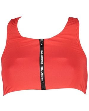 KARL LAGERFELD Zip Front Swim Top Sleeveless - Red