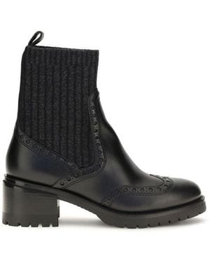 Santoni Black Calf Leather Bos Taurus Ankle Boots