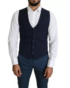 Dolce & Gabbana Navy Blue Men Formal Dress Waistcoat Vest