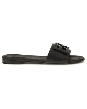 Fendi Black Calf Leather Bos Taurus Flat Sandals