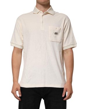 Dolce & Gabbana Ivory Cotton Terry Logo Pocket Polo T - White