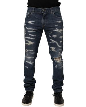 Dolce & Gabbana Tattered Cotton Skinny Denim Jeans Co+02 Clothing - Blue