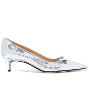 Sergio Rossi Silver Calfskin Mid Heel Court Shoes - White