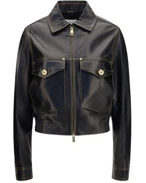 Versace Black Lamb Ovis Aries Aries Leather Jacket