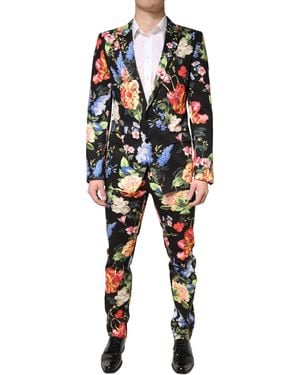 Dolce & Gabbana Black Floral Single Breasted Martini 2 Piece Suit - Blue