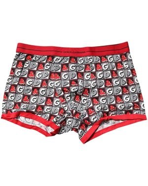 Dolce & Gabbana Red Cotton Logo Print Regular Boxer Underwear
