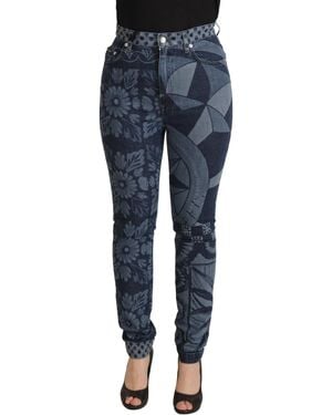 Dolce & Gabbana Floral Geometric Skinny Jeans - Blue