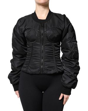 Dolce & Gabbana Black Nylon Full Zip Bustier Corset Jacket