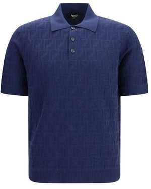 Fendi Blue Cotton Polo Shirt