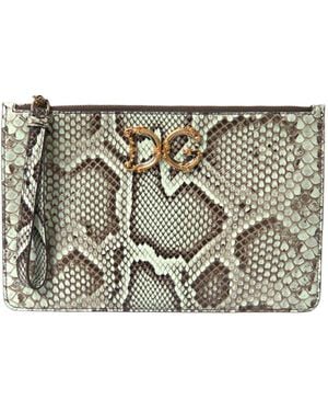 Dolce & Gabbana Verde Acqua Exotic Leather Gold Dg Logo Clutch Borse Bag - Metallic