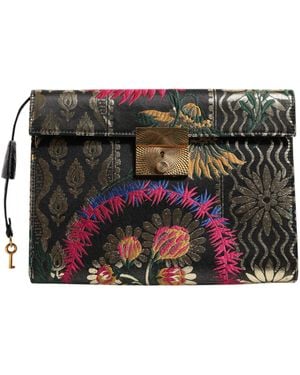 Dolce & Gabbana Multicolour Jacquard Floral Document Briefcase Bag - Black