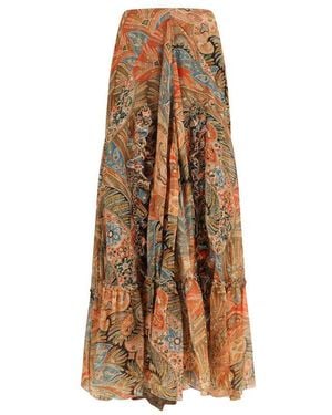 Etro Multicolour Silk Long Skirt - Brown