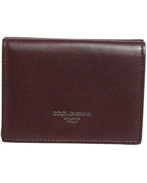 Dolce & Gabbana Leather Embossed Logo Trifold Men Card Holder Dark Brown - Purple