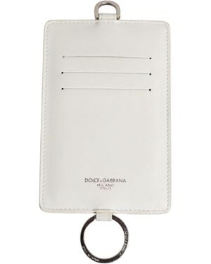 Dolce & Gabbana Calf Leather Lanyard Logo Card Holder Wallet - White