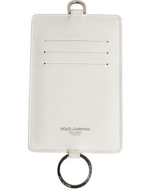 Dolce & Gabbana White Calf Leather Lanyard Logo Card Holder Men Wallet