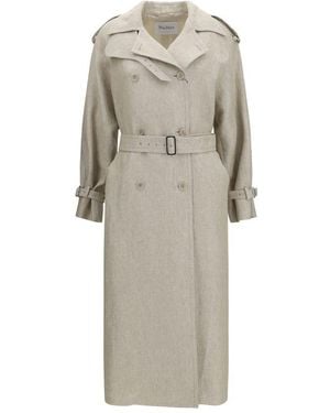 Max Mara Brown Linen Trench Coat - Natural