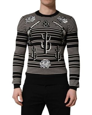 Dolce & Gabbana Multicolor Cashmere Striped Crewneck Sweater - Black