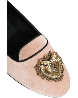 Dolce & Gabbana Pink Velvet Devotion Loafers Flats Shoes - Metallic