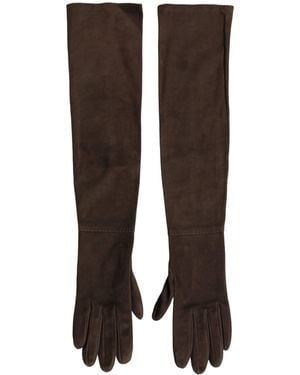 Dolce & Gabbana Brown Genuine Leather Suede Elbow Length Gloves