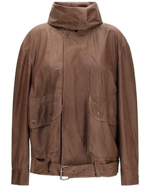 Calvin Klein Brown Lamb Ovis Aries Aries Leather Jacket