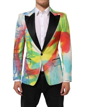 Dolce & Gabbana Graffiti Sicilia 1 Button Suit Blazer Pl+Se+Wo - Green