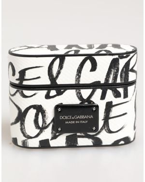 Dolce & Gabbana Leather Monogram Print Logo Holder Airpods Case - Metallic