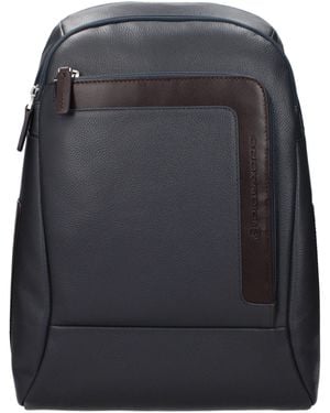 Piquadro Grey Leather Backpack - Black