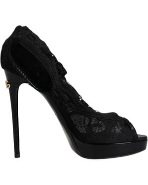 Dolce & Gabbana Stretch Taormina Lace Boots Shoes - Black