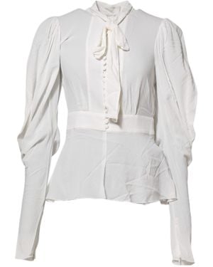 Dolce & Gabbana White Viscose Ascot Collar Long Sleeves Top