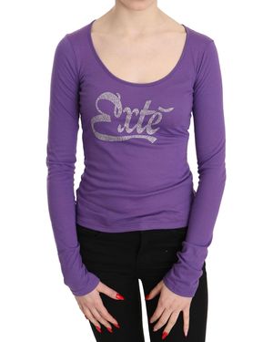 Exte Purple Crystal Embellished Long Sleeve Top Blouse