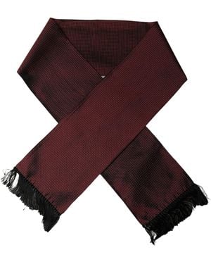Dolce & Gabbana Burgundy Silk Dotted Fringed Neck Shawl Scarf - Brown