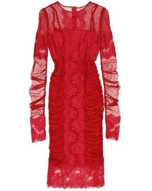 Dolce & Gabbana Lace Rouches Dress - Red