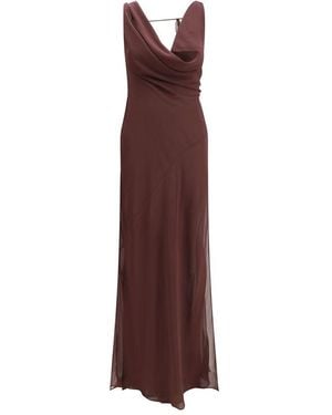 ANDAMANE Brown Silk Long Dress