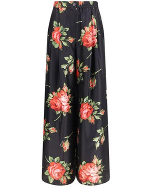 Dolce & Gabbana Multicolour Silk Casual Trousers - Black