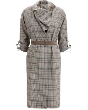 Burberry Wool Check Dress With A Shawl Collar - Grey