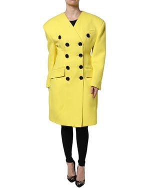 Dolce & Gabbana Yellow Double Breasted Trench Coat Jacket