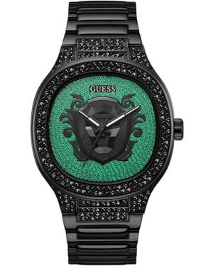 Guess Black Stainless Steel Dress Watch - Green