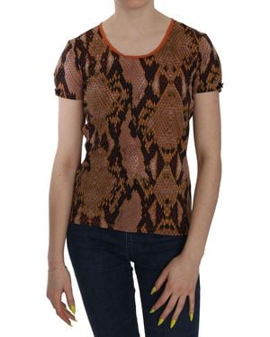 Just Cavalli Snake Skin Print Short Sleeve Top T-Shirt - Brown