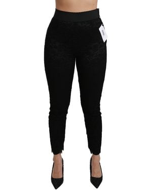 Dolce & Gabbana Lace Skinny High Waist Cotton Pants - Black