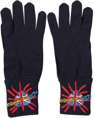 Dolce & Gabbana Wool Knit #Dgloveslondon Embroidered Mitten Gloves Virgin - Blue