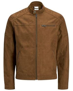 Jack & Jones Beige Synthetic Leather Jacket - Brown